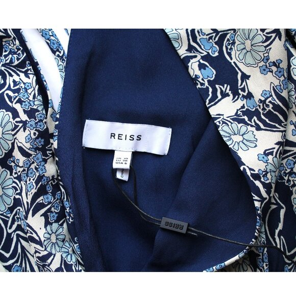 REISS Daisy Puff Sleeve Print Mini Dress / Size 6 / Blue White Floral V-Neck - Picture 11 of 13